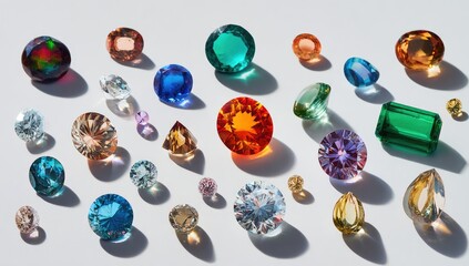 Colorful gemstones of various cuts and hues