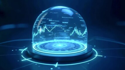 High-tech holographic display showing financial graphs and data analysis in a futuristic setting - Powered by Adobe