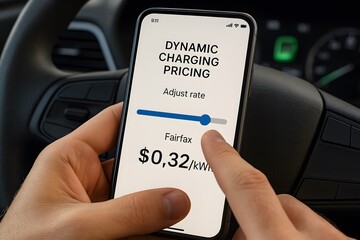 Electric vehicle dynamic charging pricing interface displayed on a smartphone screen, showcasing real-time rate adjustments
