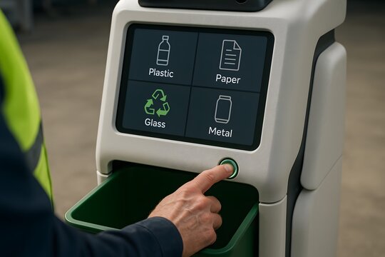A person recycling items in an advanced recycle machine