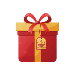 Red and Gold Diwali Gift Box with Diya Tag Festive Indian Gift Packaging