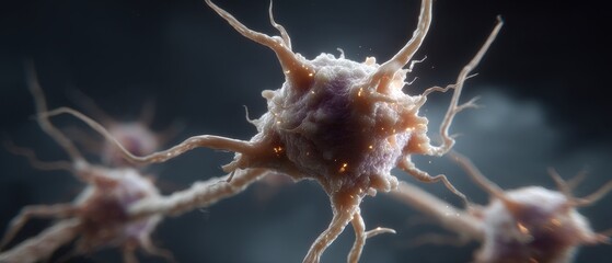 Intricate glial cell network in the human brain highlighting neurological support functions