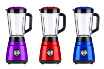 group of blender machine in three colors isolated on white background