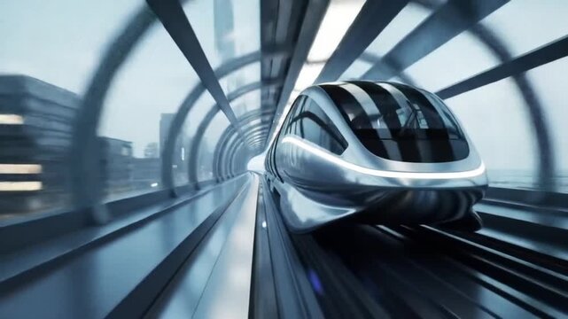 Futuristic Hyperloop Train in Transparent Tube
