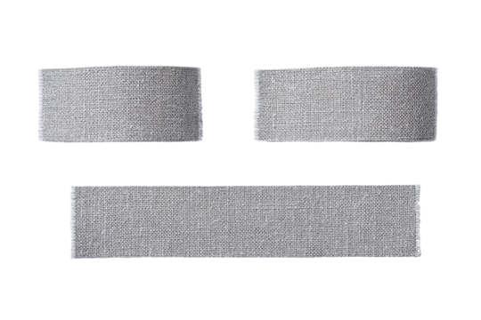 Three light gray rectangular fabric swatches