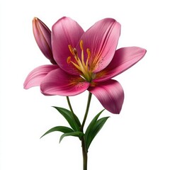 Fototapeta premium Single Pink Lily Flower with Yellow Stamens single flower