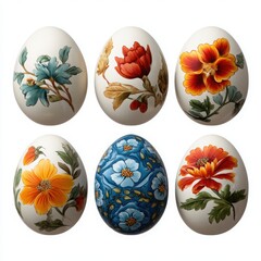 Fototapeta premium Six Easter eggs decorated with floral patterns floral design