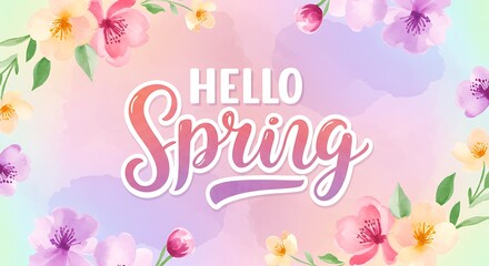 Hello Spring floral watercolor greeting