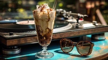 Fototapeta premium Summer Nostalgia Root Beer Float and Vinyl Vibes