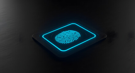 Glowing blue fingerprint icon on dark background