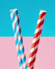 Obraz premium Colorful Floats with Striped Straws Pastel Background