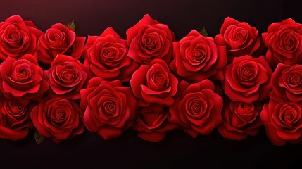 Obraz premium Red roses with smooth petals, leaves and gradient