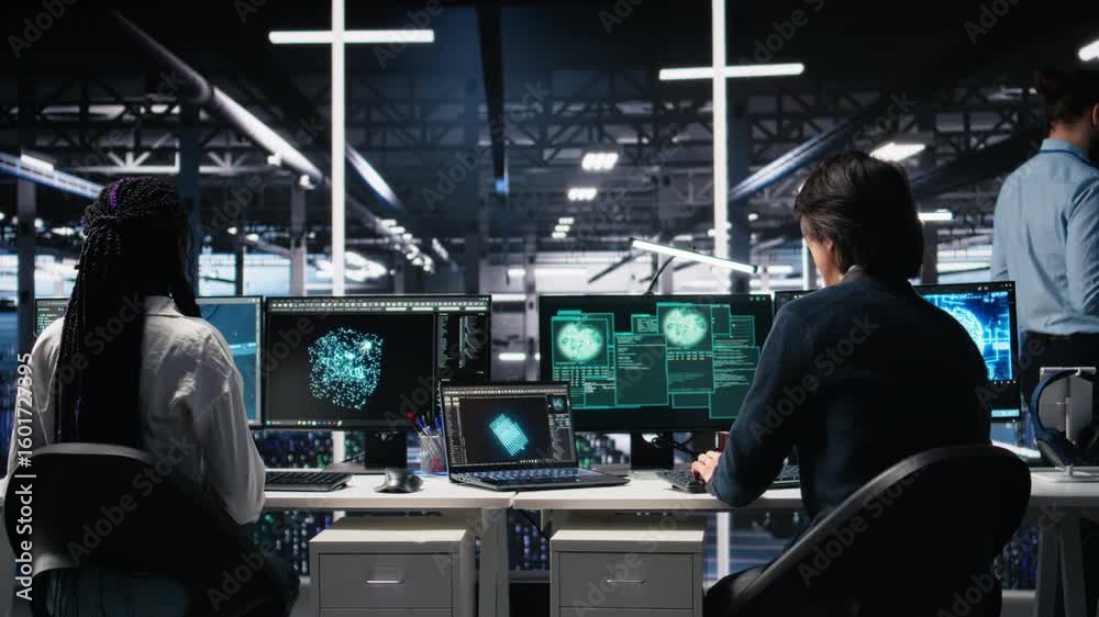 Poster server hub engineers alarmed by cyberattack accessing confidential data, working to secure systems. 