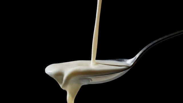 Creamy Milk Pour Dynamic SlowMotion Spoon Shot.