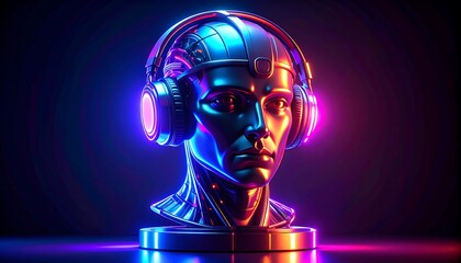 Metallic head with headphones