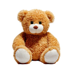 Obraz premium A classic fluffy brown teddy bear with white paws and a brown nose sits patiently isolated on transparent background