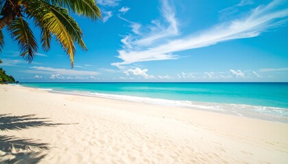 Tropical beach scene under a vibrant sky