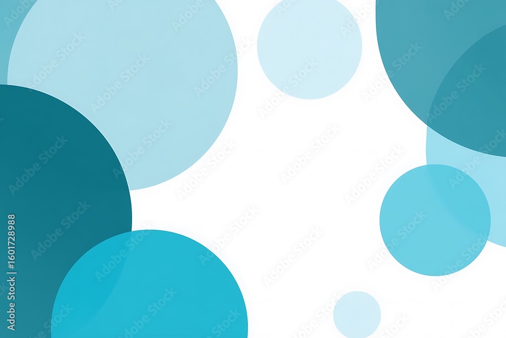 Poster abstract soft blue circles floating and overlapping on a clean white background minimalist design wi