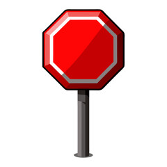 A red octagonal stop sign on a grey pole.