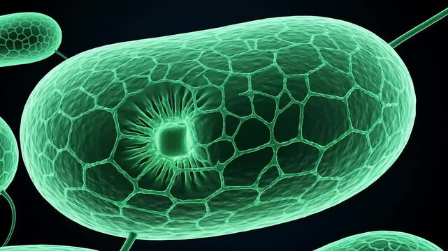 Detailed Animated Green Bacteria Cells Isolated On A Black Background Showing Cellular Structure