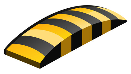 A bold, stylized illustration of a black and yellow striped speed bump.