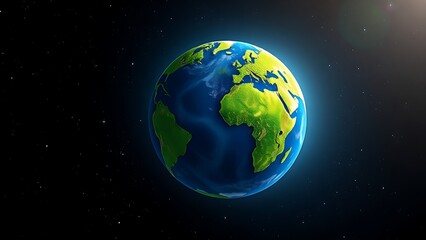 Abstract globe illustration with lush vegetation, floating in a starry cosmic background.