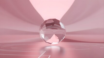 Elegant crystal orb on soft pink background for beauty product showcase or dreamy conceptual art
