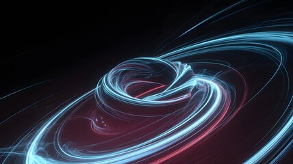 Dynamic abstract neon light trails flow in dark space creating a stunning tech background