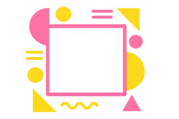 Pink frame featuring memphis-style geometric shapes in vibrant pink and yellow hues, set against a transparent background for modern appeal