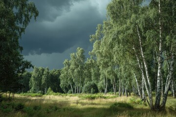 Obraz premium Birch Woods Stormy Skies