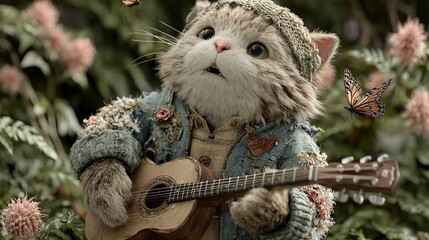 Fluffy Cat Guitarist CG Animation/ふわふわ猫ギタリストのCG3