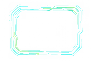 Luminous neon rectangular border with curved edges, highlighting digital aesthetic against translucent backdrop