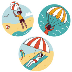 Beach activities with people and water sports summer vacation