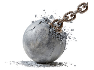 A weighty ball bursts apart, with a chain emerging from the breach