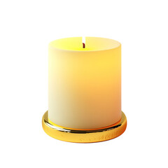 A cylindrical candle on a gold base