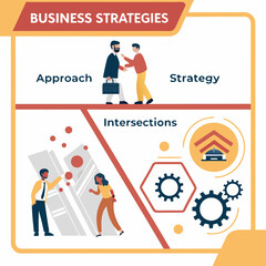 Business strategy infographic with people and gears approach meeting