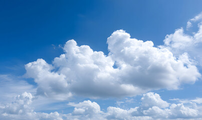 Clear blue sky with fluffy white clouds bright sunny day peaceful natural background vibrant atmosphere. generative ai
