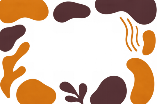 Abstract frame featuring organic orange and brown shapes on transparent backdrop, enhancing graphic design for professional digital presentations