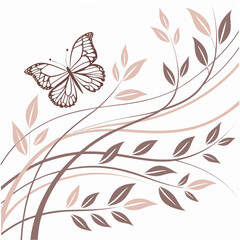 Delicate butterfly and floral branches in neutral tones leaves neutral colors