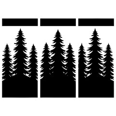 Fototapeta premium Black and white silhouette of a forest with tall pine trees