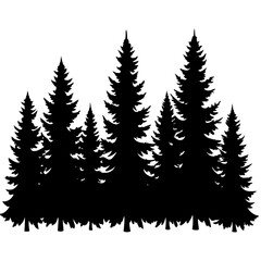 Obraz premium Black silhouette of coniferous forest trees on a white background