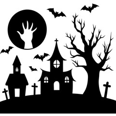 Spooky Halloween Silhouette Scene with Haunted House