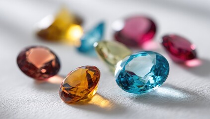 Close-up of various faceted gemstones