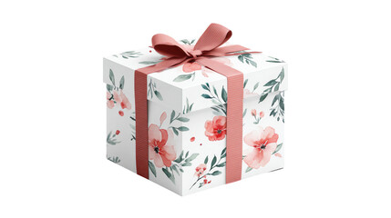 Obraz premium Gift Box With Floral Pattern And Ribbon With Bow Is Isolated