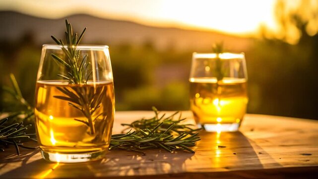 Golden Sunset Drinks with Rosemary, Nature's Elixir