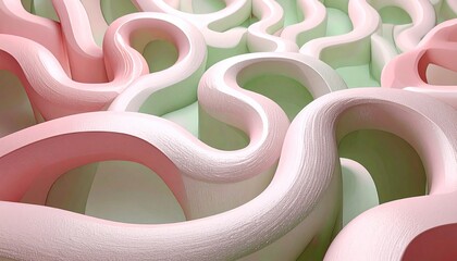 Obraz premium Abstract design of flowing, curved lines in soft pink and mint green.