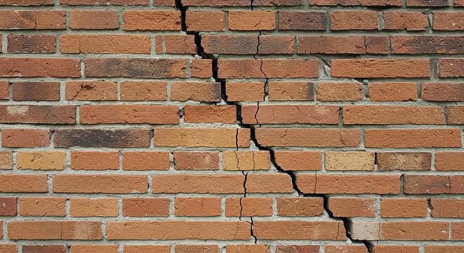 Fototapeta Inspecting brick wall crack repair solutions for foundation damage and structural integrity assessment guide