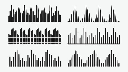 Collection of abstract music audio waveforms and sound visualizations