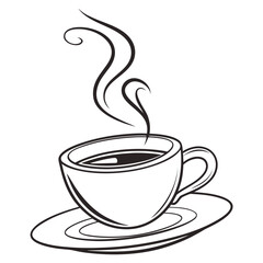 Simple line art coffee cup with rising steam hot beverage drink