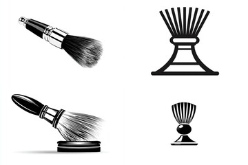 Black and white illustrations of makeup, shaving, or cosmetic brushes